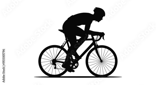 A dynamic black silhouette of a cyclist intensely focused on road racing showcasing speed and agility silhouette