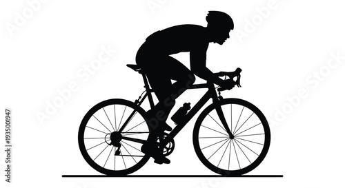 A dynamic black silhouette of a cyclist intensely riding a road bike conveying speed and athleticism silhouette