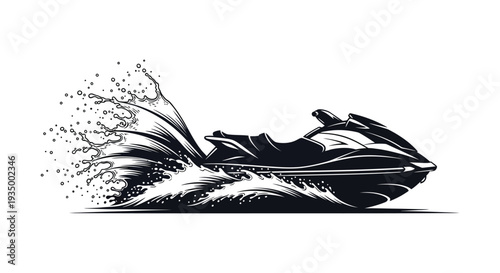 A dynamic jet ski bursts through water creating a splash with a striking graphic silhouette high quality professional