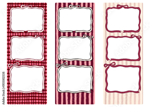 photo booth box strip frame collage with whimsical bow watercolor illustration collection set red, pink, cream colors