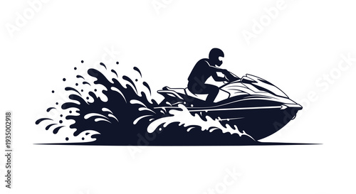 A dynamic black silhouette of a jet ski rider speeding through water with splashing waves silhouette high quality