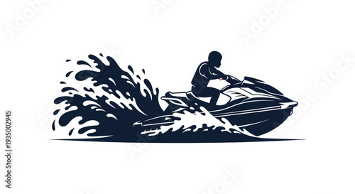 A dynamic depiction of a jet ski speeding through water showcasing motion and energy silhouette high quality professional