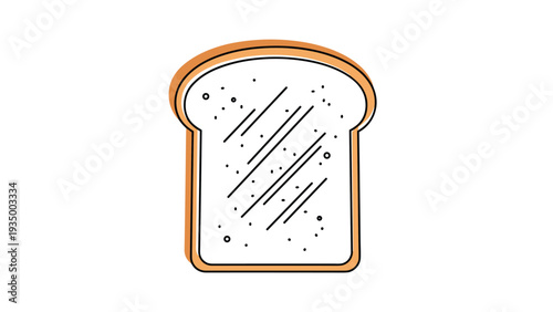 Simple illustration of a single slice of fresh white bread with a golden crust on a plain white background for food concepts.
