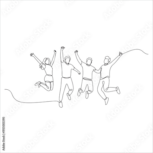 Four Diverse People Jumping in Celebration Minimalist Vector