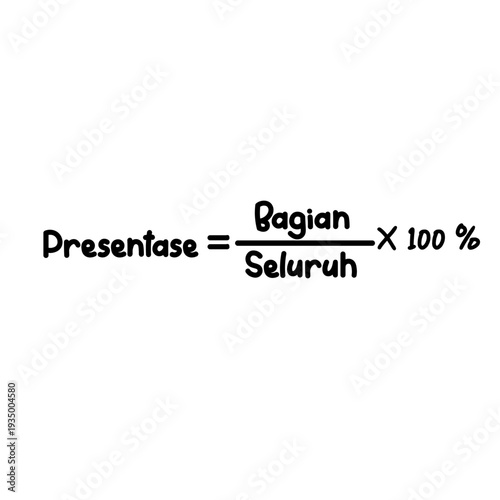 Handwritten percentage formula isolated on light background mathematics concept illustration for statistics and classroom learning.