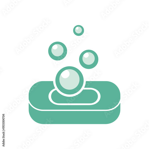 Minimalist Green Soap Bar Icon with Rising Bubbles and Clean Lines