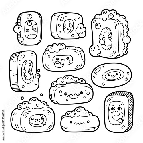 Cute Cartoon Style Illustration of Multiple Friendly Soap Characters
