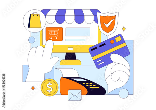Merchant Services Vector Illustration of Digital Marketing Strategy With People Referring Businesses and Earning Money Online In Flat Background