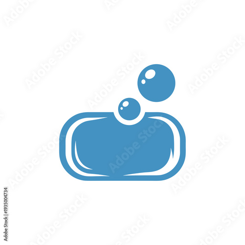 Solid Blue Soap Bar Silhouette Icon with Large Bubbles