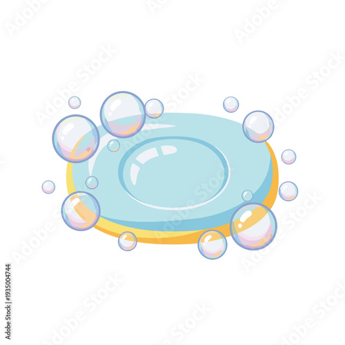Detailed Illustration of a Soap Bar with Many Surrounding Bubbles