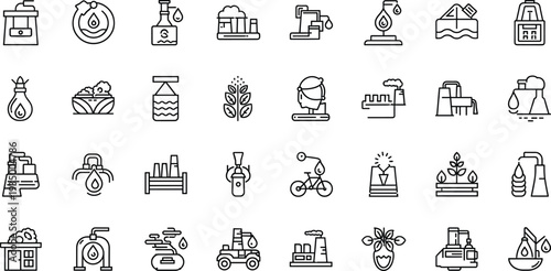 Hand Drawn Agriculture and Farming Icon Set with Irrigation Crops Machinery Water Systems and Rural Outline Vector Collection