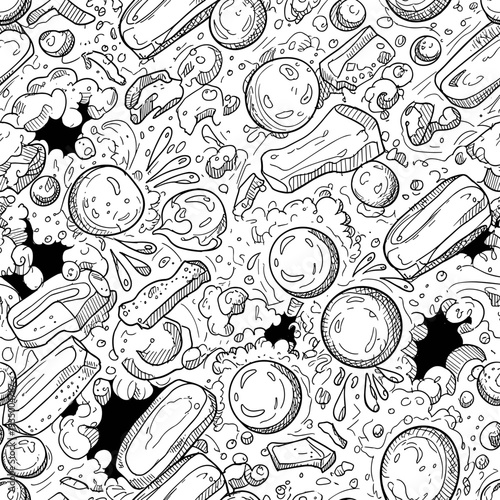 Intense Black and White Sketch of Bubbles and Soap Suds