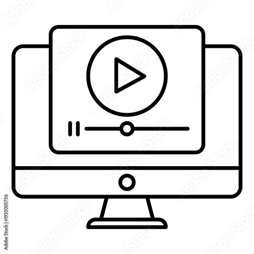 Online Video Player on Desktop Monitor Line Icon
