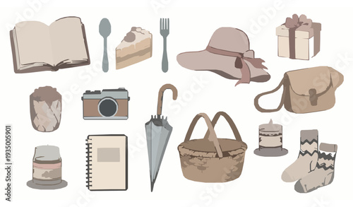 Cozy Spring Summer Lifestyle Objects Vector Set Hand Drawn Illustration