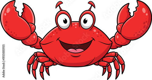 Cute red crab cartoon character smiling sea animal mascot marine seafood vector illustration isolated