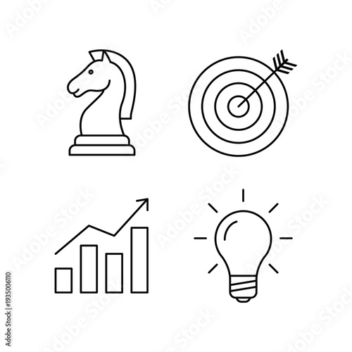 Business Strategy Growth Line Icons Set