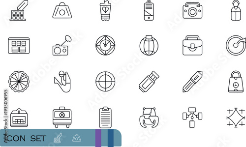 Print Professional Business and Office Security Icon Set Featuring Communication Devices Corporate Stationery Safety Equipment and Organizational Tools
