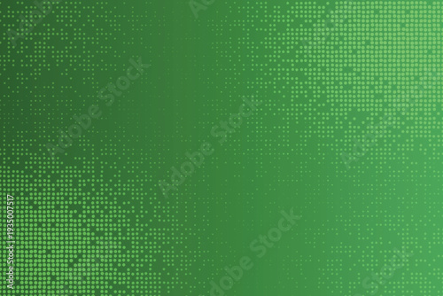 A deep forest green gradient subtly shifts across the frame featuring a varied halftone dot array