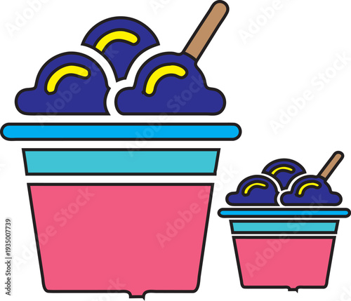Minimalist Vector Illustration of Two Colorful Ice Cream Cups