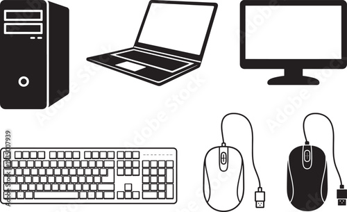 Computer Hardware Devices Vector Icon Collection