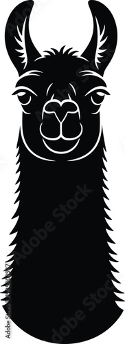 Llama head silhouette portrait, alpaca farm animal isolated on white background vector illustration for logo design