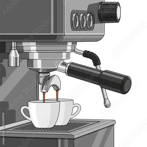 Espresso Machine Brewing Coffee Into Two Cups, Close-up Shot