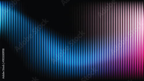 A digital artwork featuring a series of parallel vertical lines creating a ribbed texture. A sweeping diagonal wave of light streaks across the left side, transitioning from bright cyan blue.