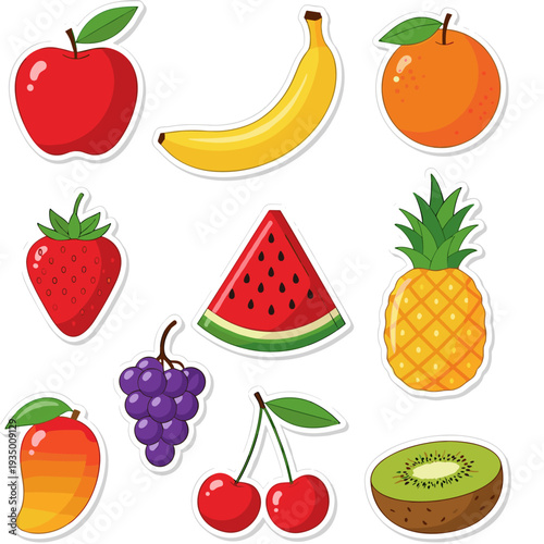 Colorful Fruit Stickers Collection Healthy Food Design Elements