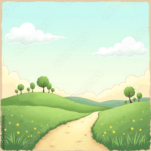 landscape with green grass and blue sky