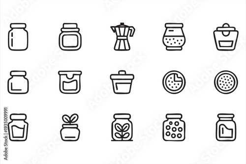 Coffee Jar and Container Line Icons for Kitchen Storage Design