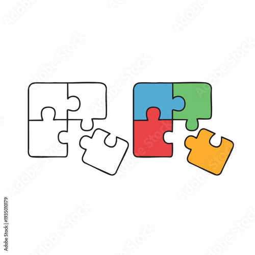 Puzzle piece icon coloring page vector illustration.