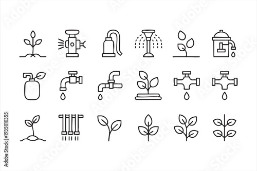 Gardening Water System Line Symbols Collection in Modern Style