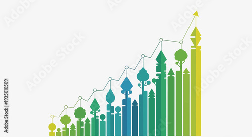 Gradient Colored Bar Graph Showing Statistical Growth Trends and Data Progression