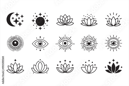 Minimal Mystic Lotus and Eye Vector Icons for Wellness Branding