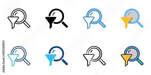 Search filters icons set multiple style collection. Editable stroke 
