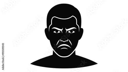 Angry man with short hair and a scowl on his face isolated on white background, Vector