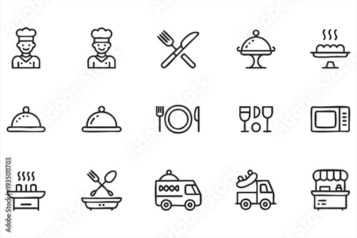Minimal Restaurant Cooking Vector Icons with Food and Utensils