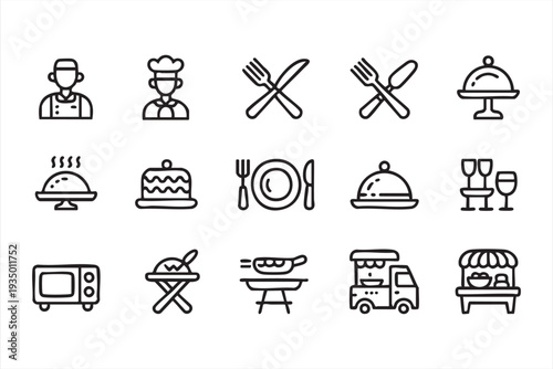 Catering and Culinary Service Vector Icons for Interface Design
