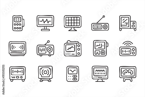 Diagnostic and Patient Monitoring Outline Icons for Medical Apps