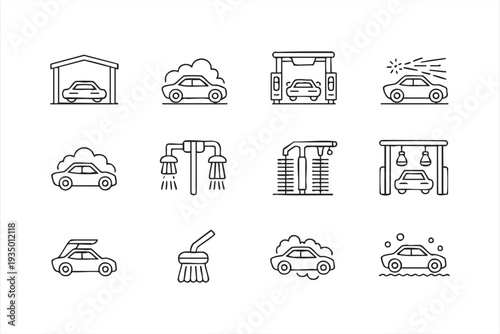 Car Cleaning and Maintenance Outline Icons for Auto Businesses
