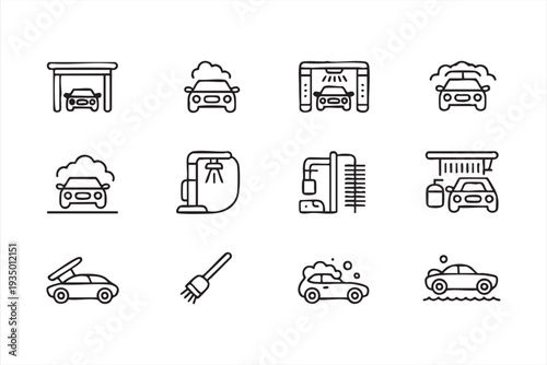 Editable Car Wash Symbols Collection for Automotive Interface Design