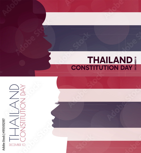 Thailand Constitution Day banner pack. Vector illustration with flag colors, person silhouette for web panel, event, social media post. Patriotic celebration backdrop, background