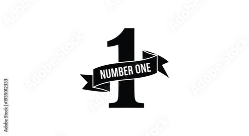 A bold black number one graphic with a ribbon banner proclaiming victory a striking silhouette high quality professional