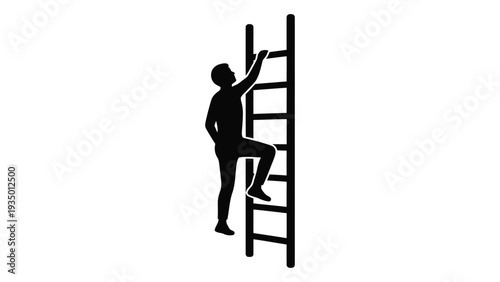 A person climbing a ladder to reach a higher level isolated on white background, Vector