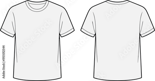 Blank t shirt template front and back view vector outline, realistic short sleeve tee mockup for apparel design, print presentation and fashion branding projects