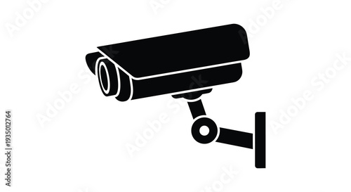 A stark black security camera mounted on a wall depicted in a minimalist silhouette high quality professional detailed