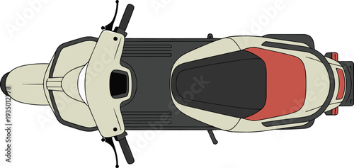 Scooter top view illustration overhead perspective detailed motor scooter with handlebars seat body and rear elements vector outline filled shape for design transport icons
