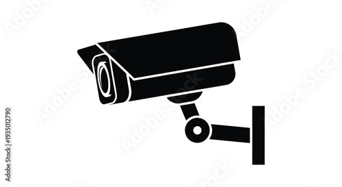 A stark black security camera is prominently displayed showcasing a modern minimalist silhouette high quality professional detailed modern