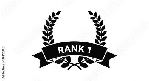 A black silhouette of a laurel wreath and ribbon displaying rank 1 text award design silhouette high quality