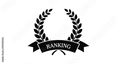 A black laurel wreath encircles a ribbon displaying ranking creating a classic bold silhouette high quality professional detailed